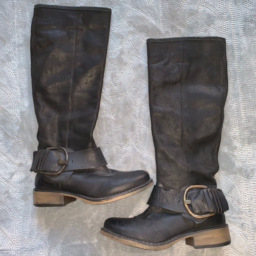Steve Madden Black Leather P-Larent Riding Boots